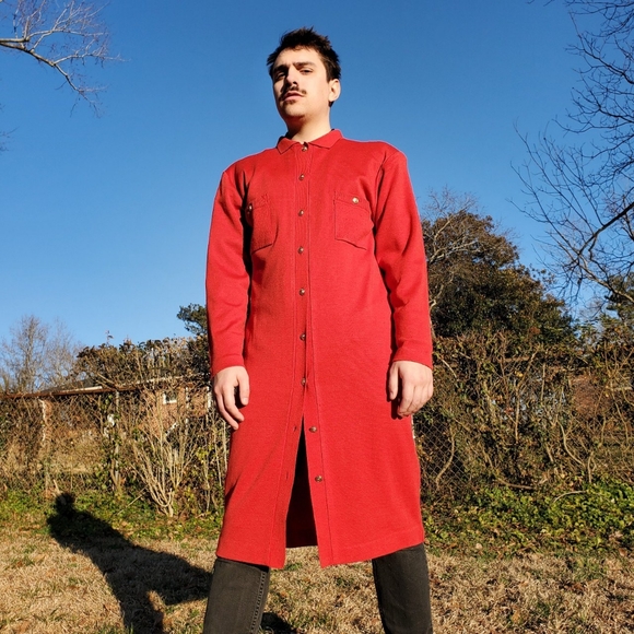 1980s Vintage Red Long-Sleeve Button-Up Dress by Horchow - Picture 2 of 4